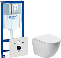 Комплект Унитаз подвесной Vincea Globo VT1-14S белый + Инсталляция Grohe Rapid SL 38772001 3 в 1 с кнопкой смыва + Шумоизоляция 37131000