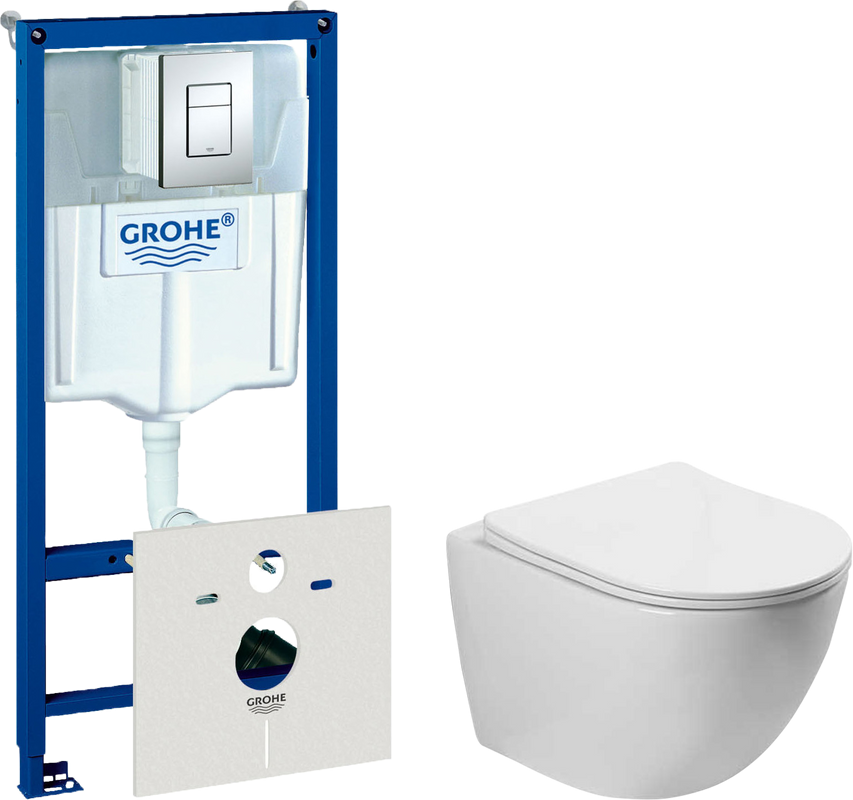 Комплект Унитаз подвесной Vincea Globo VT1-14S белый + Инсталляция Grohe Rapid SL 38772001 3 в 1 с кнопкой смыва + Шумоизоляция 37131000
