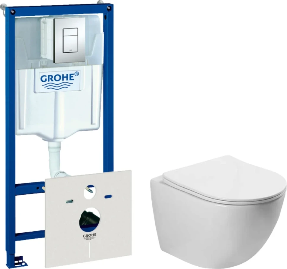 Комплект Унитаз подвесной Vincea Globo VT1-14S белый + Инсталляция Grohe Rapid SL 38772001 3 в 1 с кнопкой смыва + Шумоизоляция 37131000