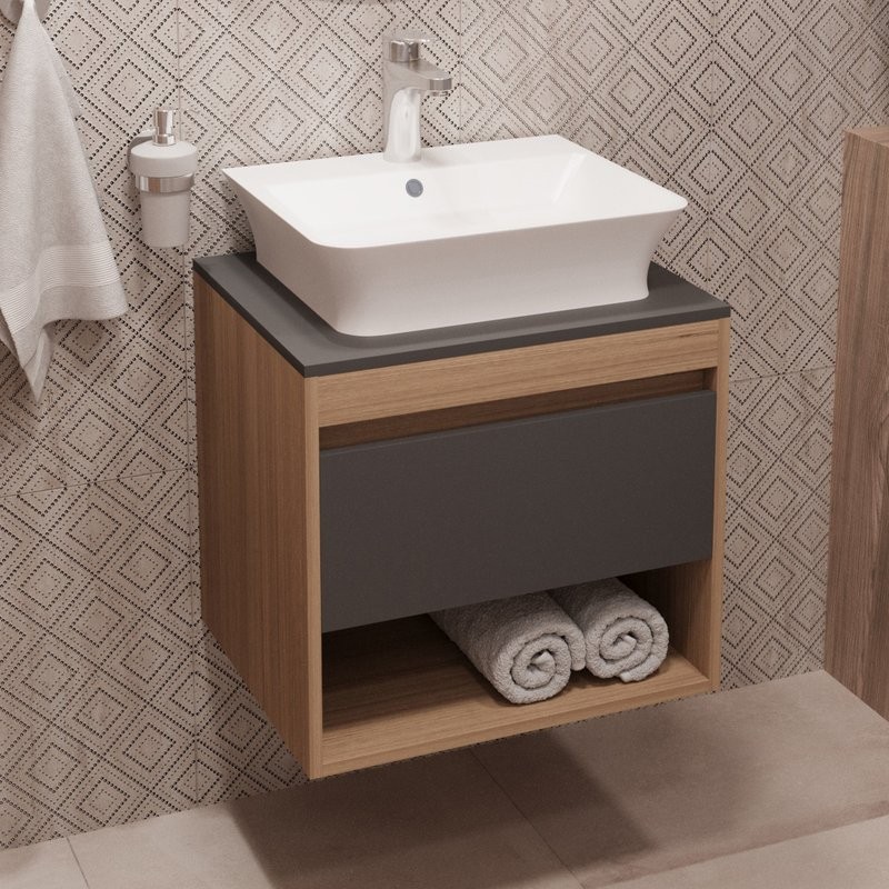 Тумба с раковиной Teymi Ritta 55 дуб эврика, матовый графит, раковина Aina 49