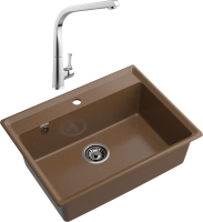 Комплект Мойка GranFest Level LV-660 терракот + Смеситель MEGA Mega