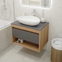Тумба с раковиной Teymi Ritta 75 дуб эврика, матовый графит, раковина Ellie 60