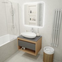 Тумба с раковиной Teymi Ritta 75 дуб эврика, матовый графит, раковина Ellie 60