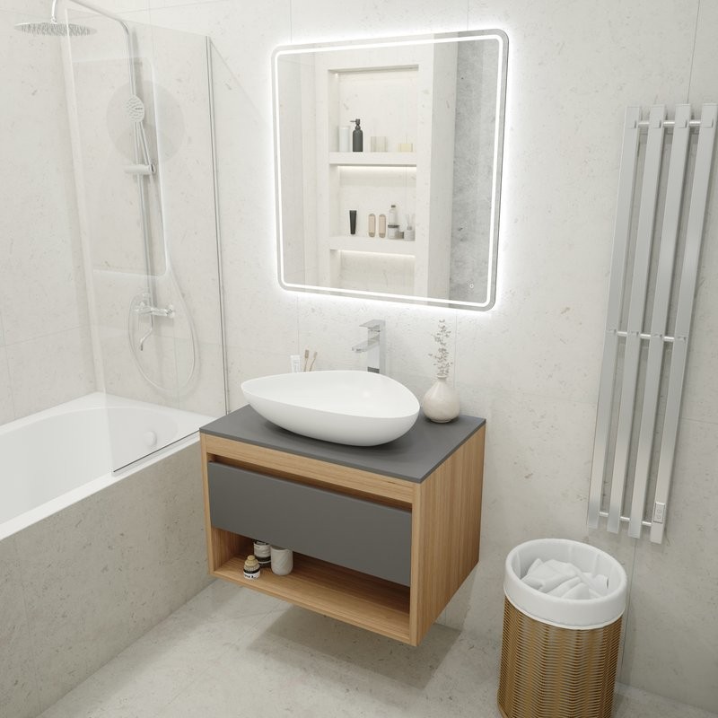 Тумба с раковиной Teymi Ritta 75 дуб эврика, матовый графит, раковина Ellie 60