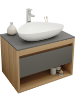 Тумба с раковиной Teymi Ritta 75 дуб эврика, матовый графит, раковина Ellie 60