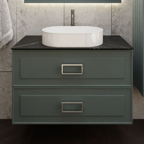 Тумба под раковину со столешницей La Fenice Cubo Twin 100 подвесная, серая, столешница черный мрамор, ручка белая