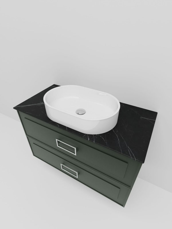 Тумба под раковину со столешницей La Fenice Cubo Twin 100 подвесная, серая, столешница черный мрамор, ручка белая