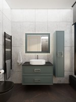 Тумба под раковину со столешницей La Fenice Cubo Twin 100 подвесная, серая, столешница черный мрамор, ручка белая