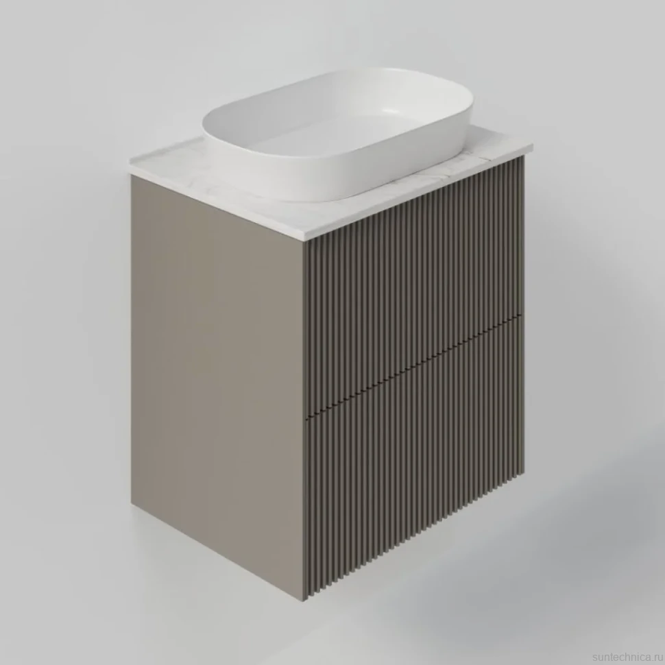 Тумба под раковину со столешницей La Fenice Terra Twin 60 подвесная, cappuccino, столешница белый мрамор