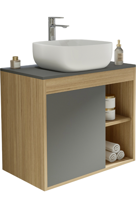 Тумба с раковиной Teymi Nura 70 дуб эврика, матовый графит, раковина Solli 41