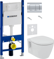 Комплект Унитаз подвесной Ideal Standard Connect + Крышка + Инсталляция Geberit Duofix Delta 458.163.21.1 с кнопкой смыва, хром + Звукоизоляция