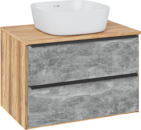 Тумба с раковиной Runo Мальта 70 подвесная, дуб, серая, раковина Bella 40