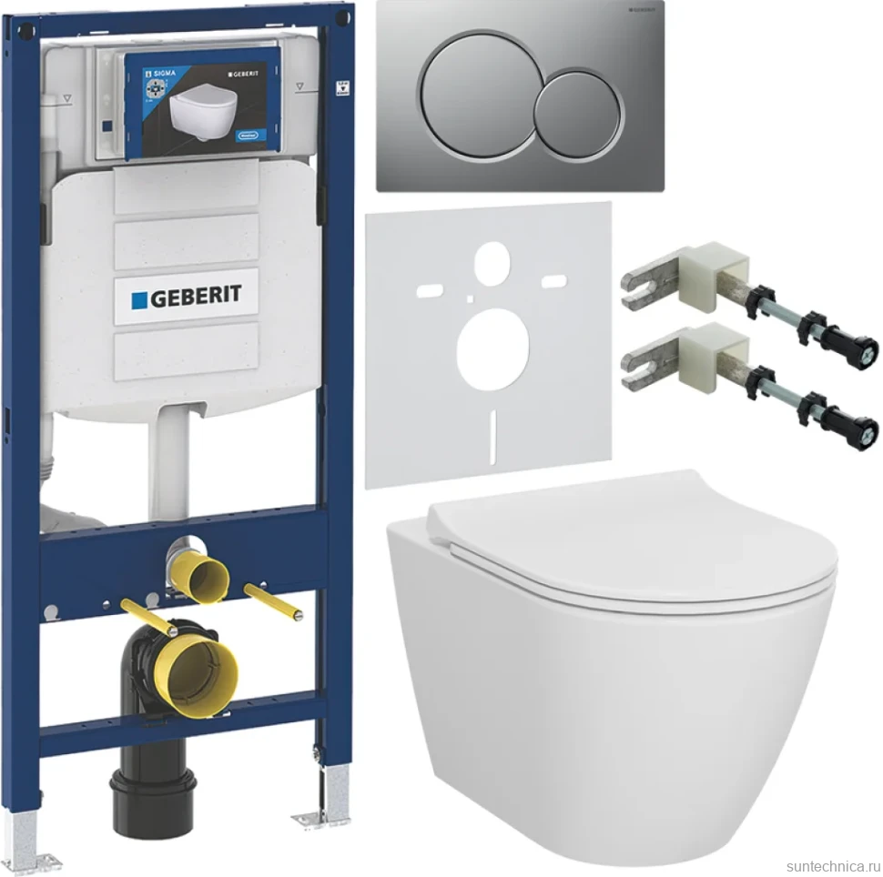 Комплект Унитаз подвесной VitrA Sanibelle 7551B003-0075 безободковый + Крышка 801-003-019 с микролифтом + Инсталляция Geberit Duofix UP 320 111.300.00.5 + Кнопка Sigma 01 115.770.JQ.5 лакированная, матовый хром + Крепления 111.815.00.1 к стене + Звукоизол