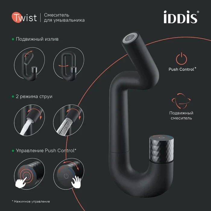 Смеситель для раковины IDDIS Twist TWIBLBTi01 матовый черный