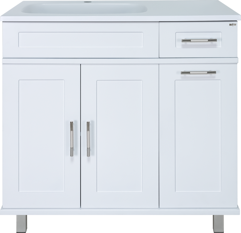 Тумба под раковину без столешницы Misty Купер 90 L белая, с бельевой корзиной
