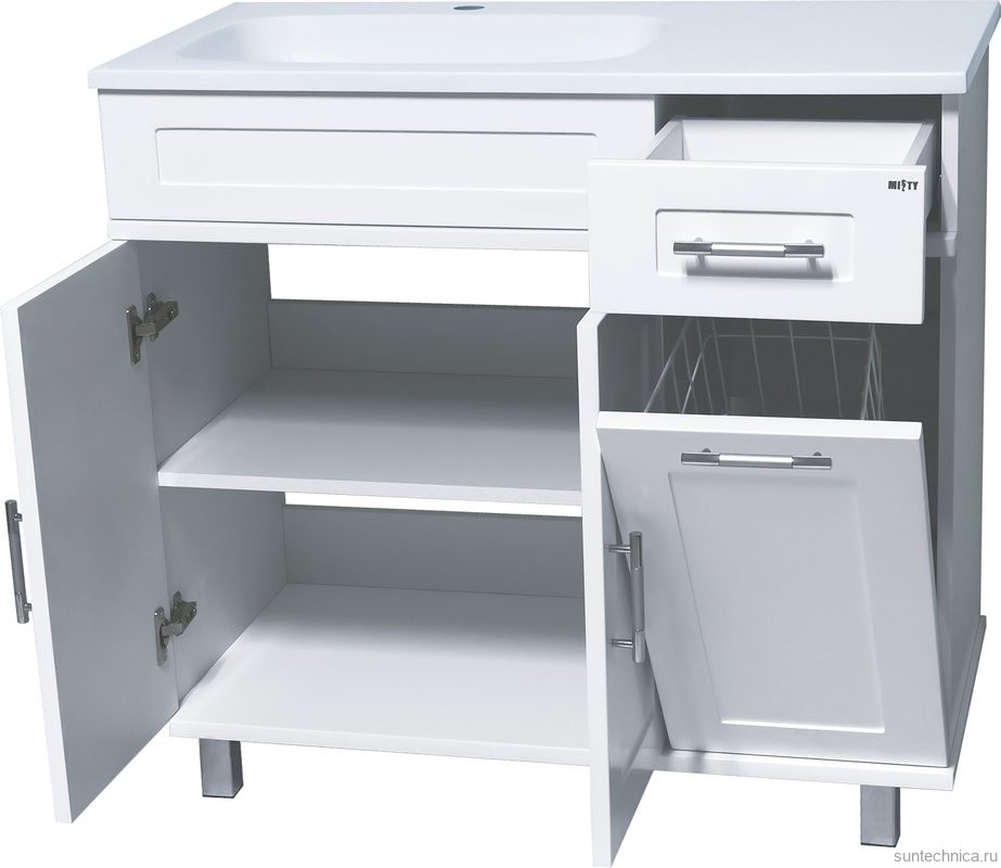 Тумба под раковину без столешницы Misty Купер 90 L белая, с бельевой корзиной