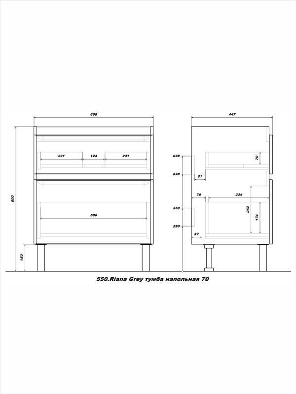 Тумба напольная SanStar Riana 70 Без раковины для ванной комнаты, Грей