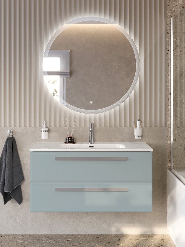 Тумба с раковиной Cezares Eco-Cer-N 100 серо-голубая матовая, раковина CZR-8095-100, ручки серые