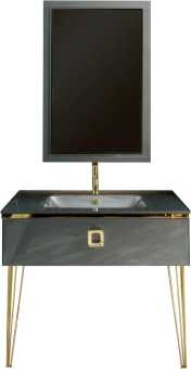 Мебель для ванной Armadi Art Lucido 100 глянцевый графит, раковина 852-100-GR, ножки золото