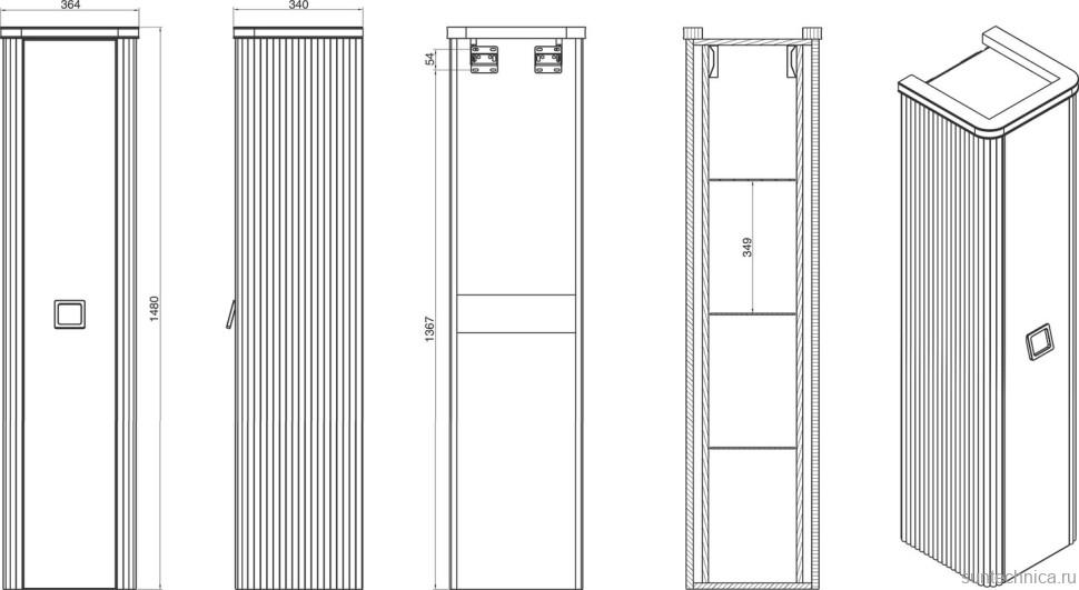 Шкаф пенал для ванной ValenHouse Аурум 36, R