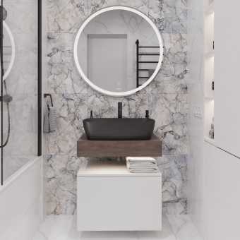Мебель для ванной STWORKI Ольборг 60 столешница дуб карпентер, без отверстий, с тумбой 60, с раковиной Vitra Shift черной