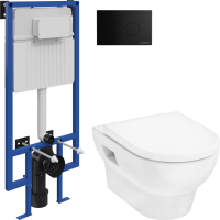 Комплект Унитаз подвесной Hansgrohe GladeLake S безободковый, с микролифтом + Инсталляция STWORKI + Кнопка Хельсинки 500471 черная матовая