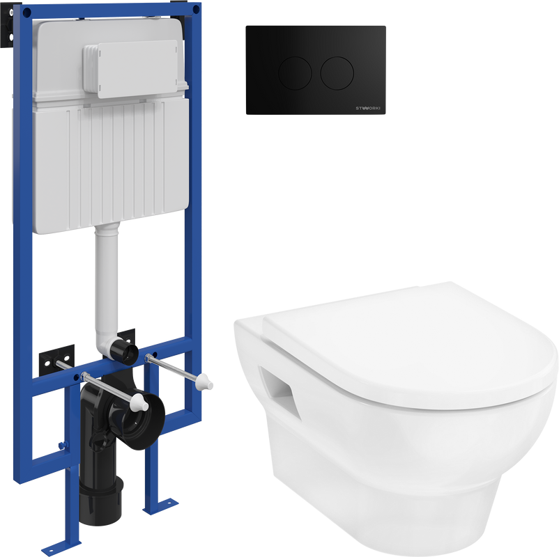 Комплект Унитаз подвесной Hansgrohe GladeLake S безободковый, с микролифтом + Инсталляция STWORKI + Кнопка Хельсинки 500471 черная матовая