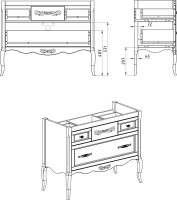 Тумба с раковиной ASB-Woodline Модерн 105 белая, патина серебро