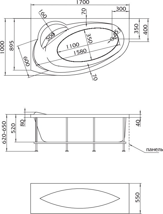 Акриловая ванна Marka One Julianna L 170x100 см, угловая, левая, пристенная, белая, асимметричная