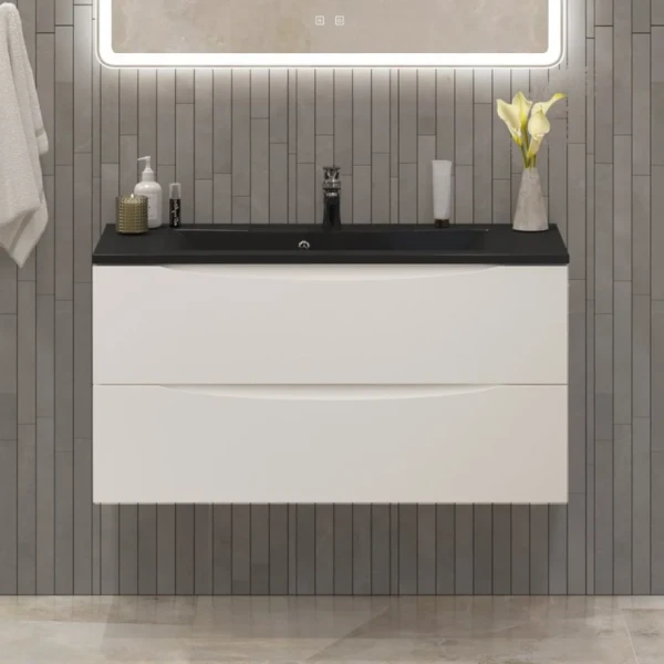 Тумба с раковиной BelBagno Marino 100 подвесная, bianco opaco, черная раковина