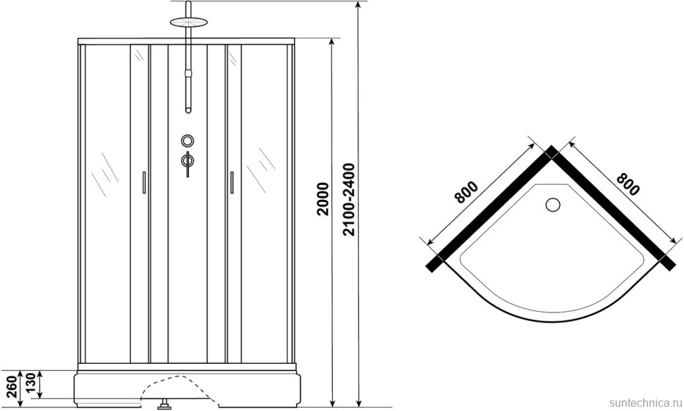 Душевая кабина Niagara Classic NG-3503-14BKT 80х80 см, без крыши, с тропическим душем