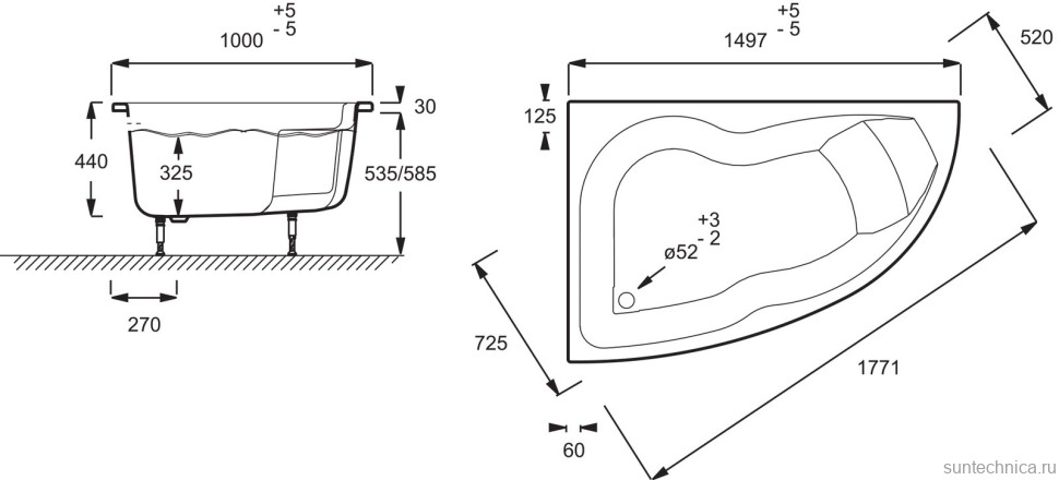 Акриловая ванна Jacob Delafon Micromega Duo E60219RU-00 L 150x100 см, угловая, левая, пристенная, белая, асимметричная