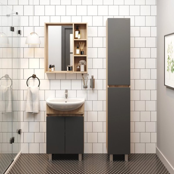 Мебель для ванной комнаты Onika Милтон 60 напольная, серая, дуб сонома