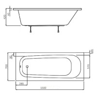 Акриловая ванна Ravak Septima без опоры 150x70 см, пристенная, белая