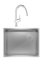 Комплект Мойка Paulmark Next-Skew PM885444-BS брашированная сталь + Смеситель Grohe Minta 3291800E хром