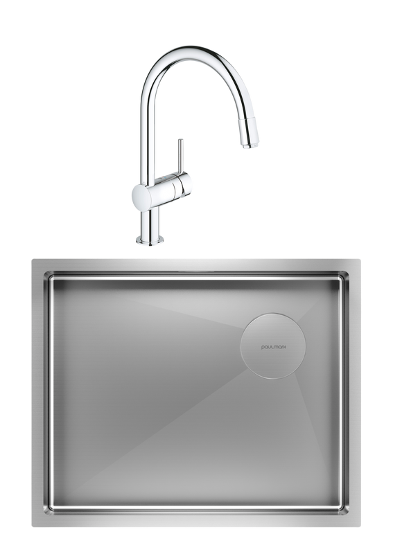 Комплект Мойка Paulmark Next-Skew PM885444-BS брашированная сталь + Смеситель Grohe Minta 3291800E хром
