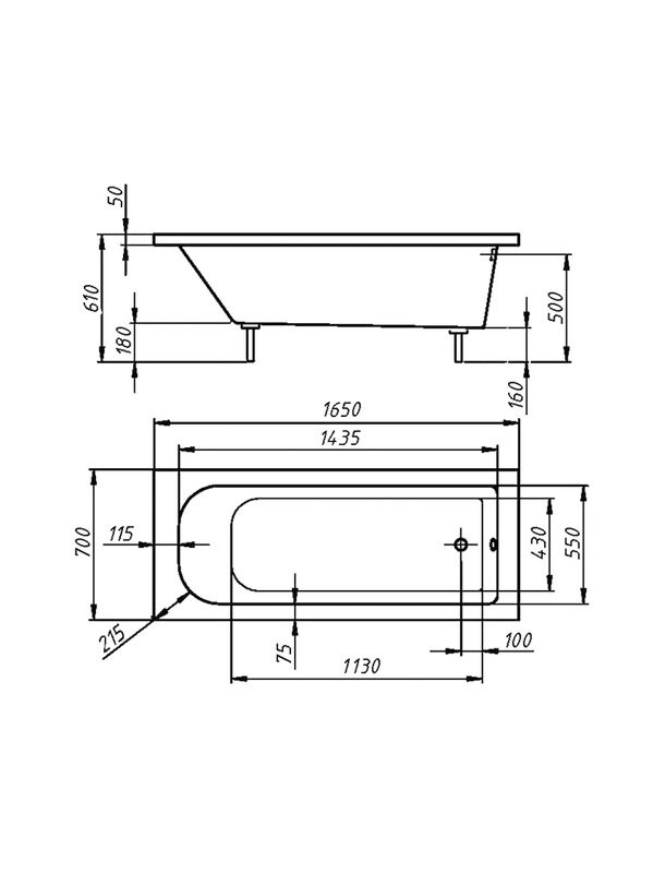 Ванна из искусственного камня Фэма Виктория 165x70 см, пристенная, белая, на ножках
