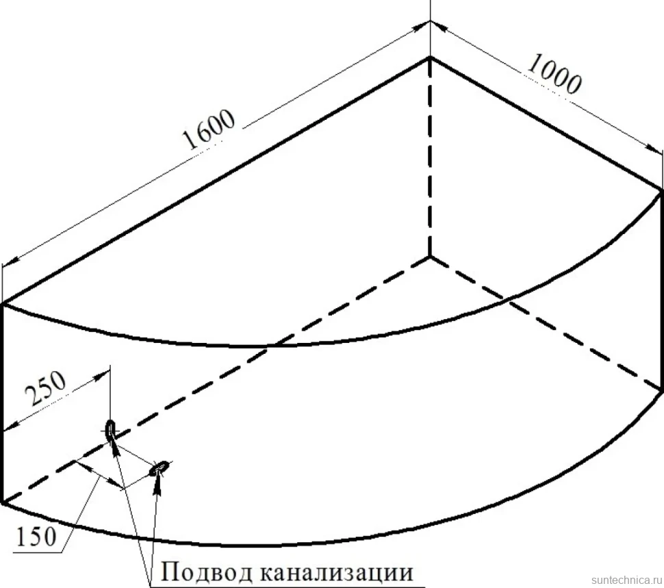Акриловая ванна Radomir Vannesa Модерна 2-01-0-2-1-214 R 160x100 см, угловая, правая, пристенная, белая, асимметричная, с каркасом, с сиденьем