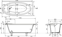 Ванна из искусственного камня Эстет Венеция R 170x80 см, правая, пристенная, асимметричная, с декоративными ножками