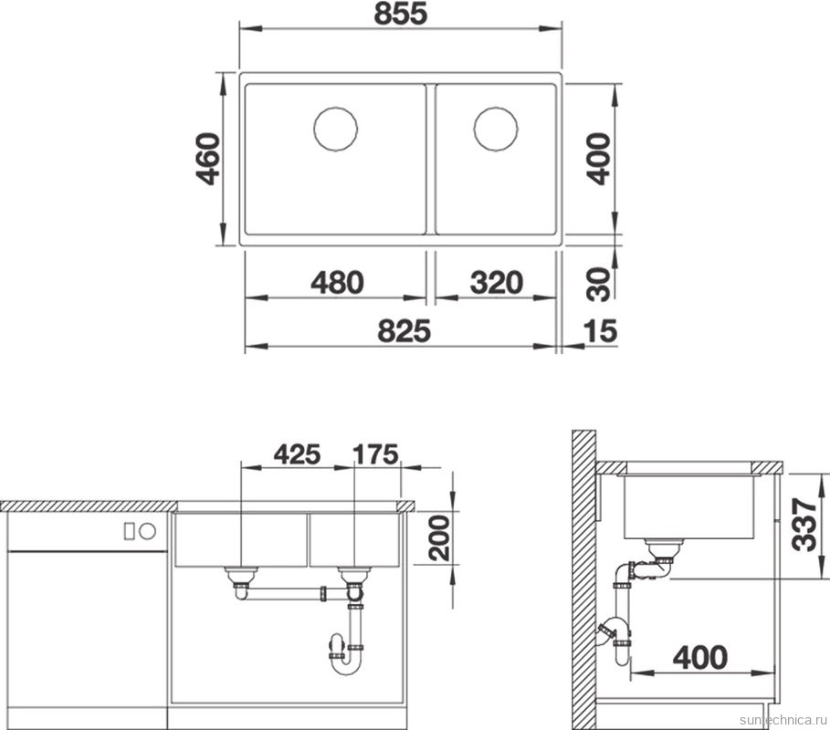 Комплект Мойка Blanco Subline 480/320-U белая + Измельчитель Franke