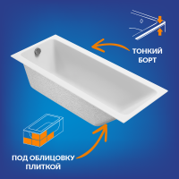 Акриловая ванна Cersanit Crea 64870 без опоры 170x70 см, пристенная, белая