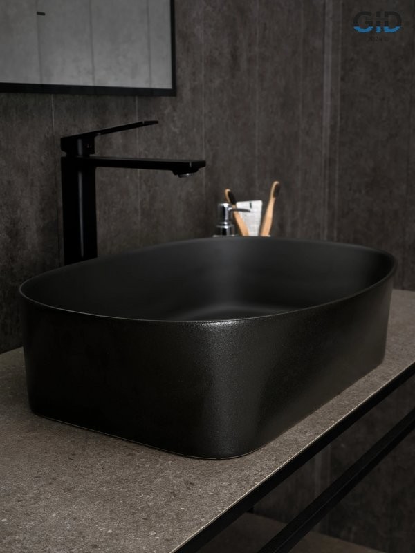 Накладная раковина GID Creativo N9028bg 53 черный графит, овальная, фаянс