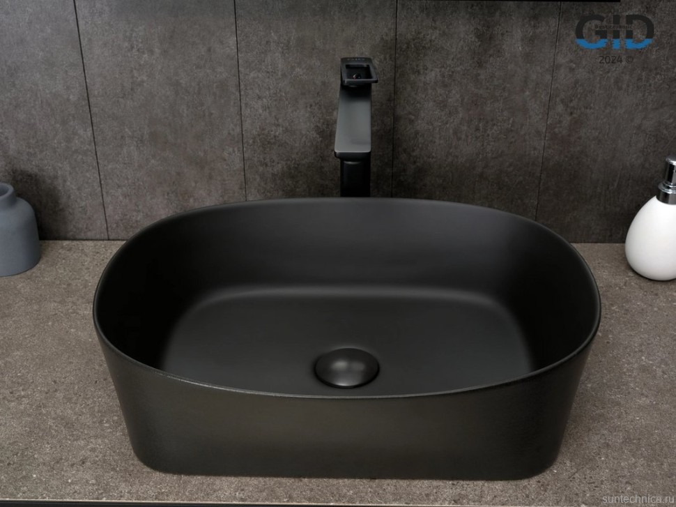 Накладная раковина GID Creativo N9028bg 53 черный графит, овальная, фаянс