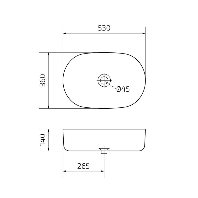 Накладная раковина GID Creativo N9028bg 53 черный графит, овальная, фаянс