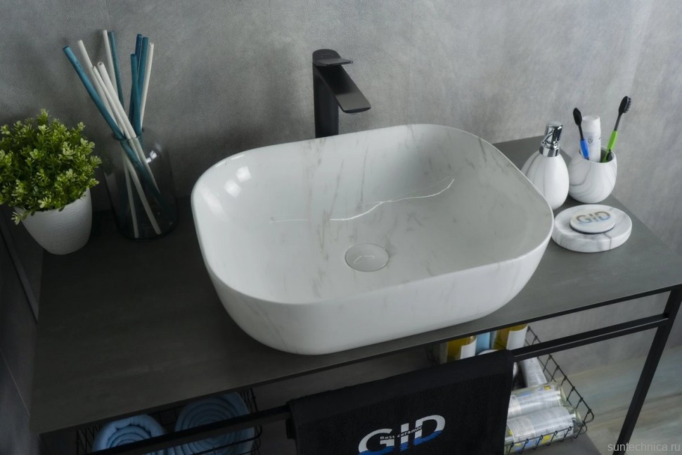 Накладная раковина GID Geometrico K397D9 50 под глянцевый камень, прямоугольная, фаянс