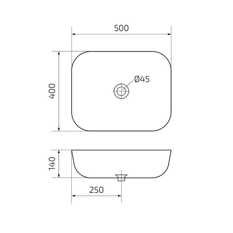 Накладная раковина GID Geometrico K397D9 50 под глянцевый камень, прямоугольная, фаянс