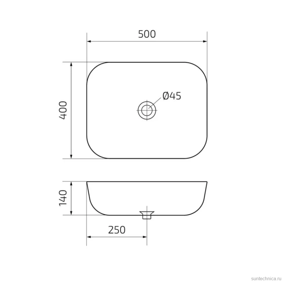 Накладная раковина GID Geometrico K397D9 50 под глянцевый камень, прямоугольная, фаянс