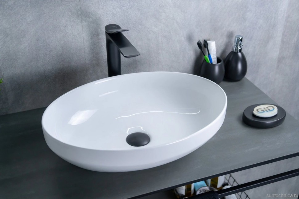 Накладная раковина GID Lago D1469 50 глянцевая белая, овальная, фаянс