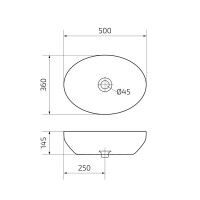 Накладная раковина GID Lago D1469 50 глянцевая белая, овальная, фаянс