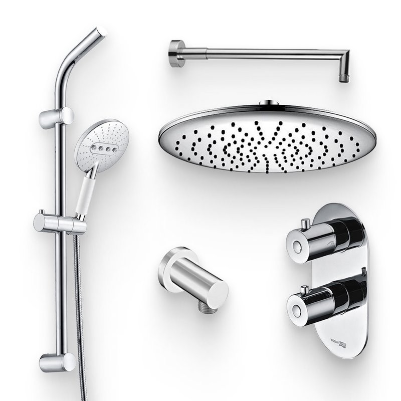 Душевой комплект Термостат Wasserkraft Berkel 4833 С ВНУТРЕННЕЙ ЧАСТЬЮ + Гарнитур A044 + Подключение A021 + Душ A030 + Кронштейн A019